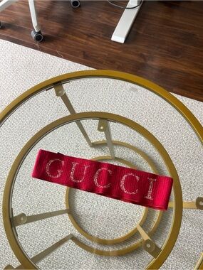 Gucci Bright Red Ribbon Headband with Logo Patch